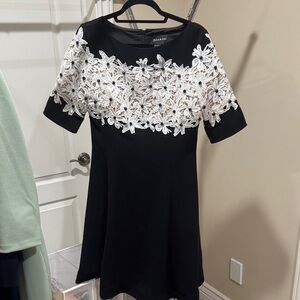 SHANI Black Dress with White Floral Embroidery